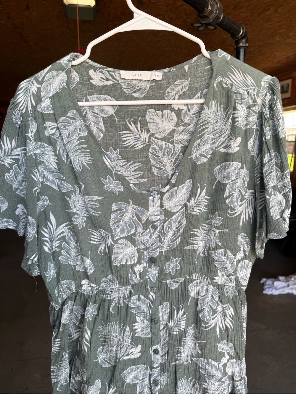 Lush Olive Green Floral Button-Front Top